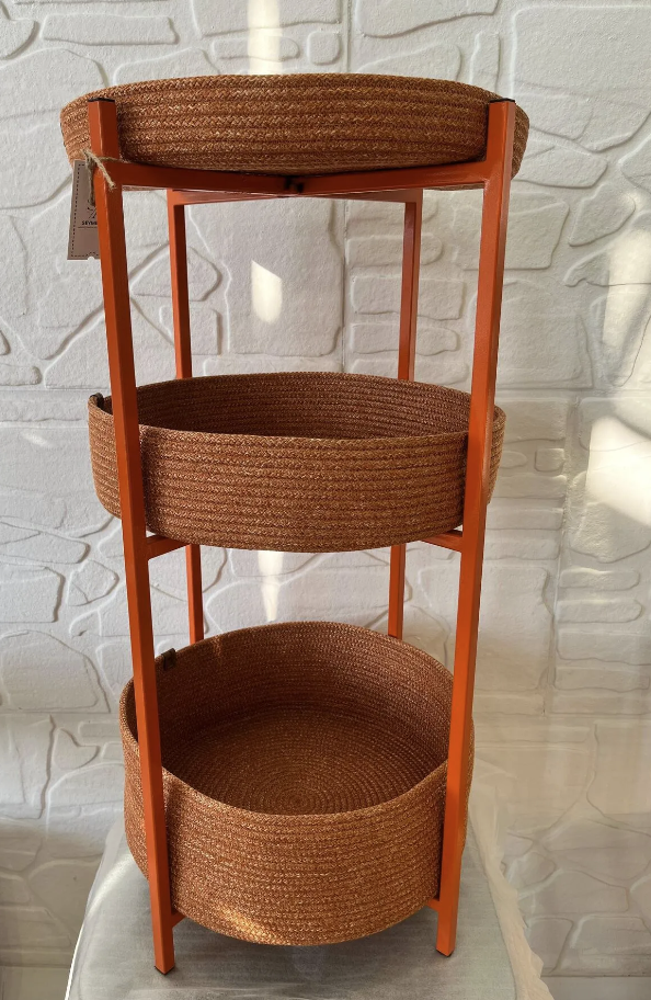 Metal İskeletli Üçlü Sepet Kahverengi