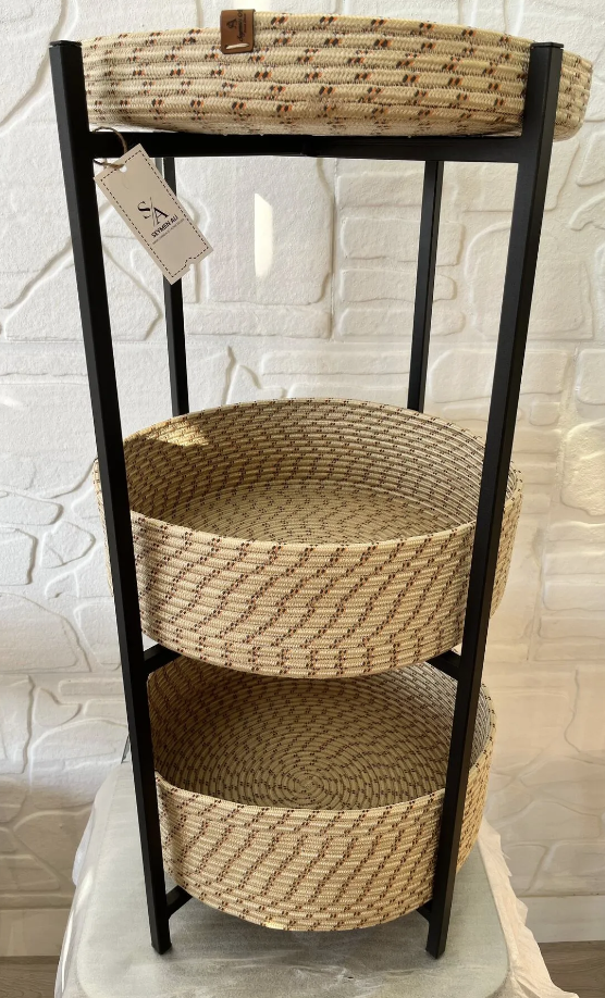 Metal İskeletli Üçlü Sepet Bej