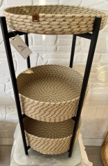 Metal İskeletli Üçlü Sepet Bej