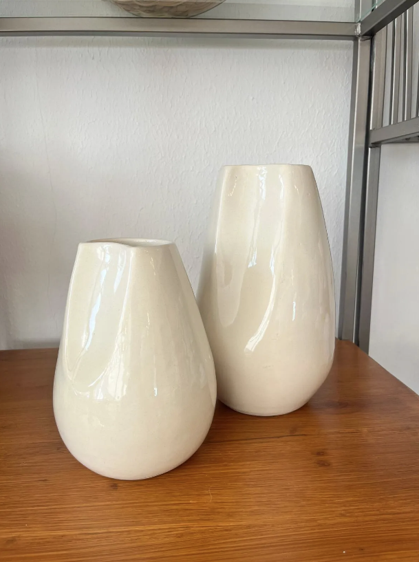 İkili Oluklu Vazo Bej