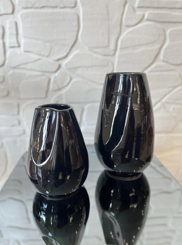 İkili Oluklu Vazo Siyah