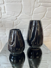 İkili Oluklu Vazo Siyah