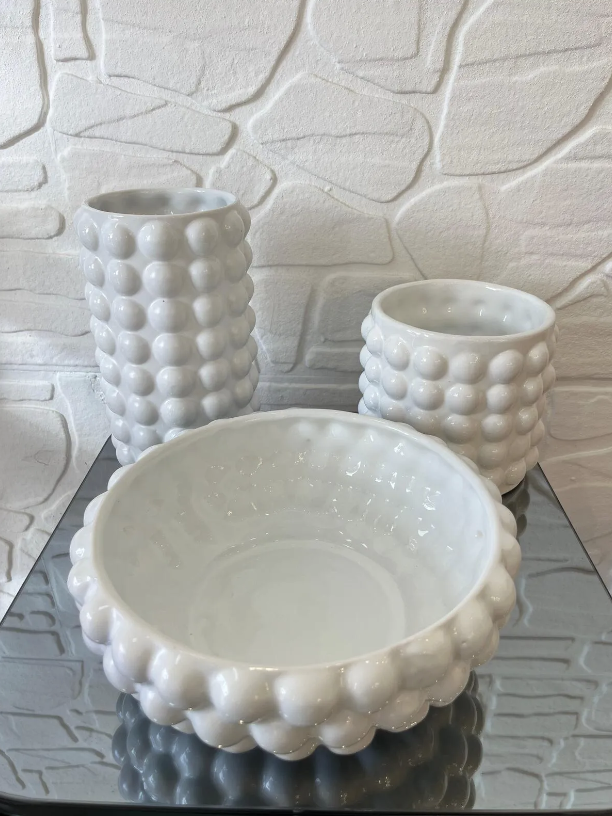 Üçlü Vazo Takımı Beyaz