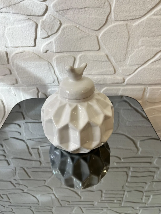 Jar Kuşlu Vazo Beyaz