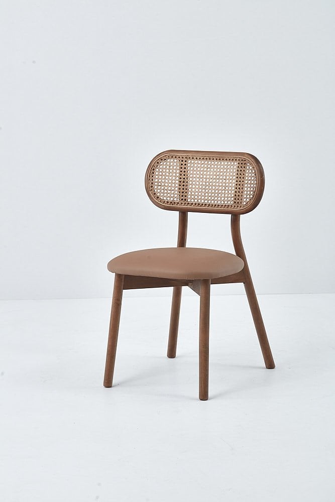 PARİS SANDALYE CEVİZ CİLA - KAHVERENGİ DERİ DÖŞEME