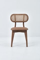 PARİS SANDALYE CEVİZ CİLA - KAHVERENGİ DERİ DÖŞEME